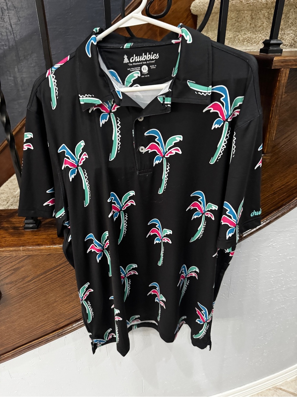XL Chubbies Black Palm Print Polo Shirt